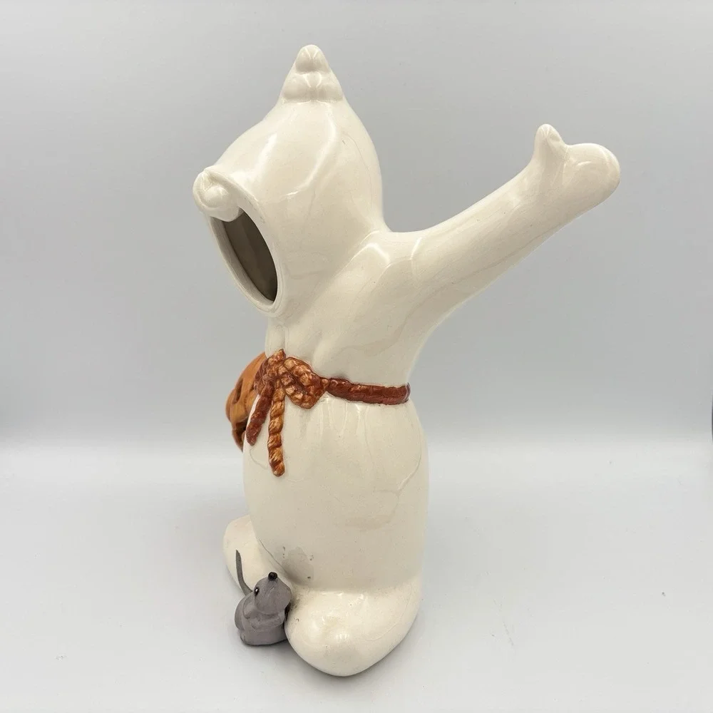 Vintage Ceramic White Ghost W/ Pumpkin / Jack O Lantern & Mouse 11.5